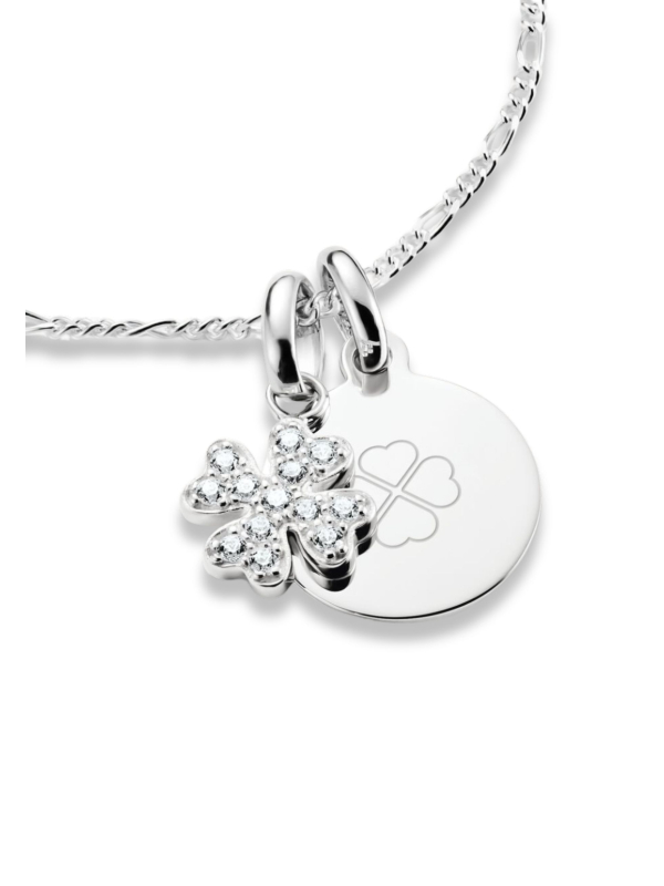 Charm Pendant Lucky Clover With Stones Connect Silver