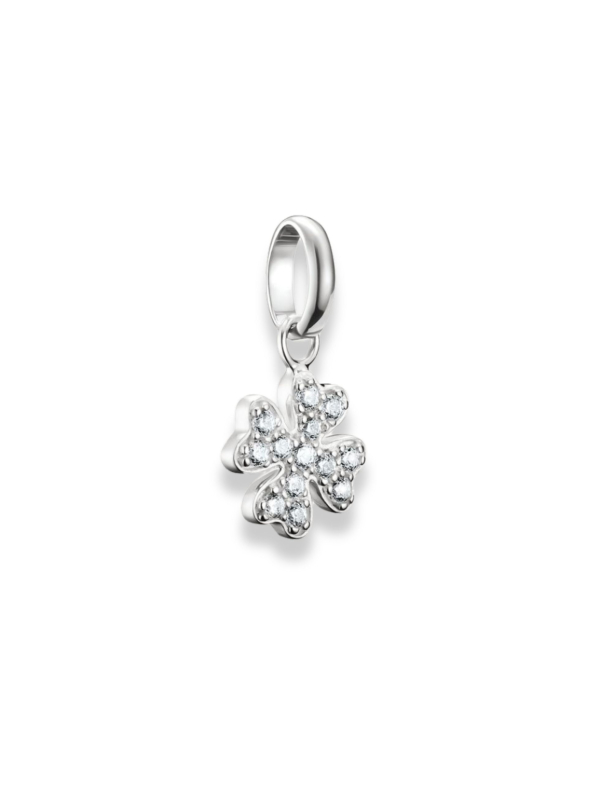 Charm Pendant Lucky Clover With Stones Connect Silver