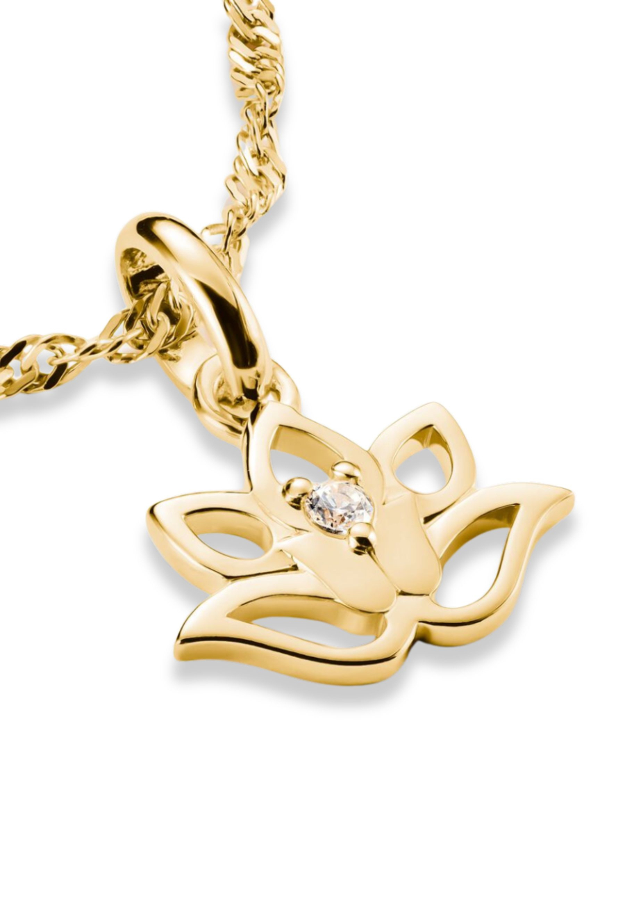 Charm pendant lotus flower with stones Connect gold-plated