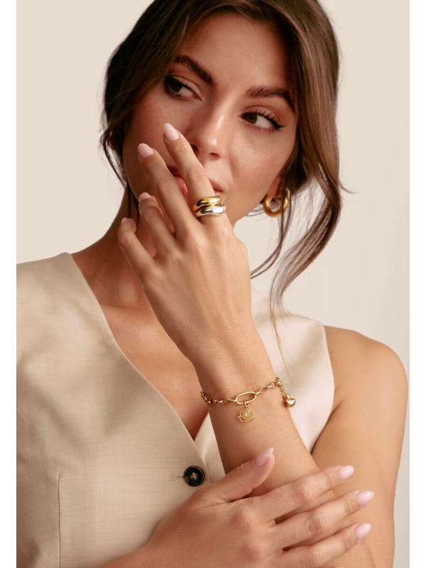 Pendentif charm fleur de lotus avec pierres Connect plaqué or