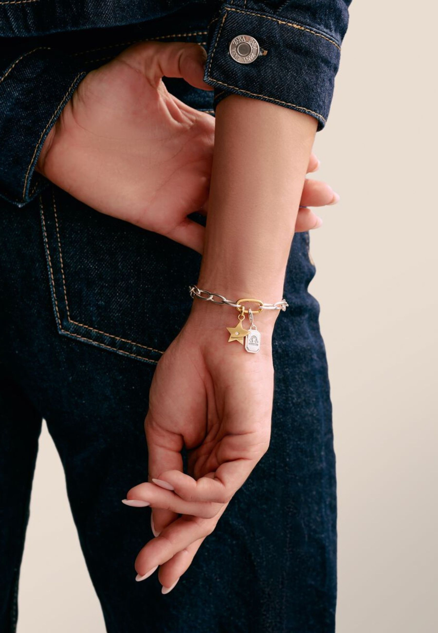 Charm-Anhänger Stern mit weißem Stein Connect vergoldet