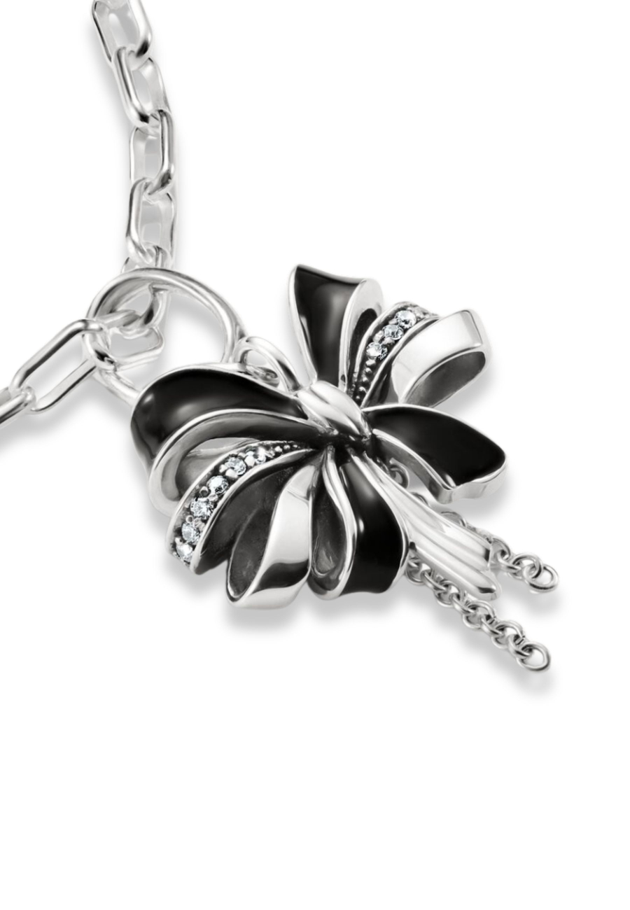 Colgante Charm Lazo Negro Conector Plata