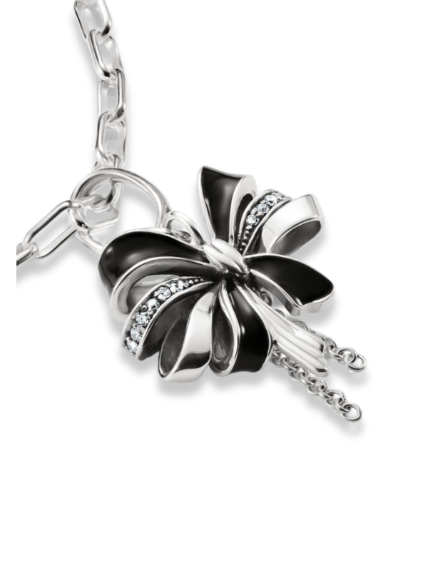 Colgante Charm Lazo Negro Conector Plata