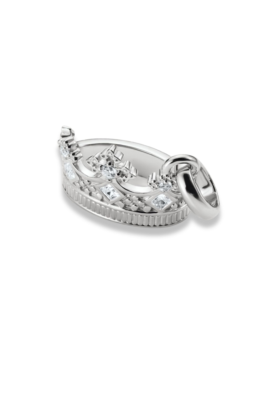 Charm Pendant Crown With Stones Connect Silver