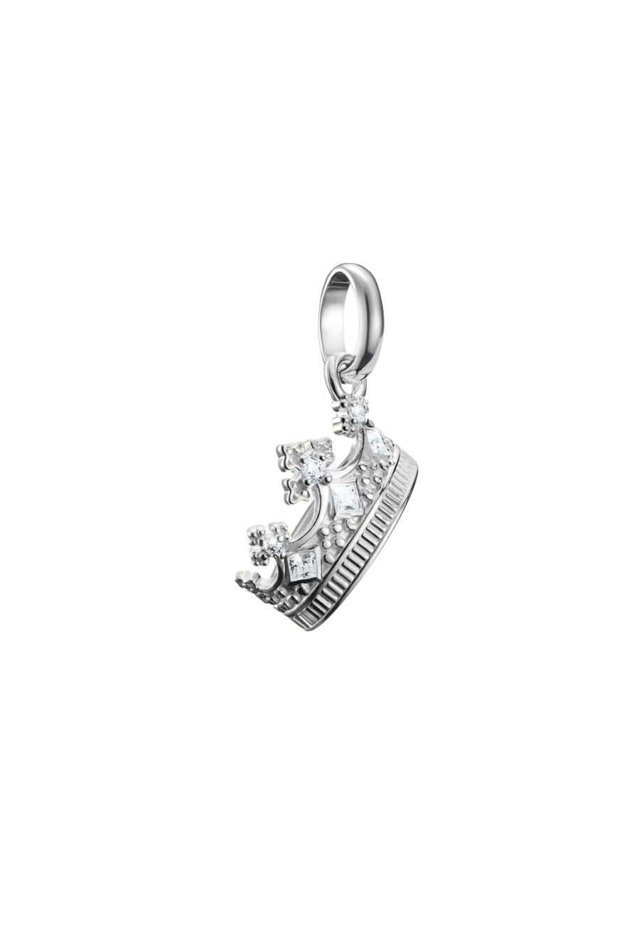 Colgante Charm Corona Con Piedras Conector Plata