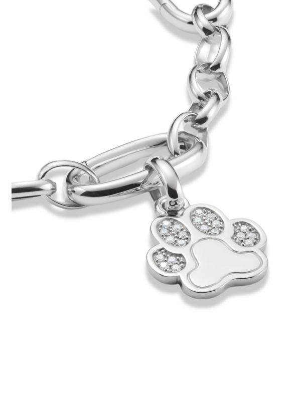 Charm Pendant Paw with Stones Connect Silver