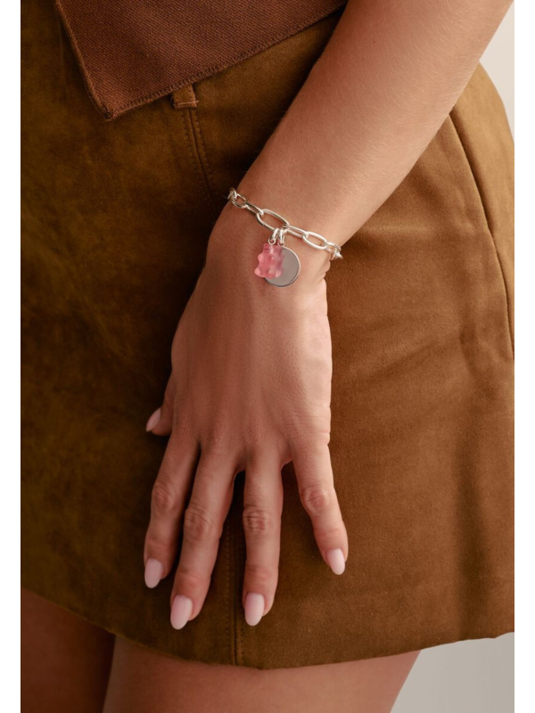 Charm-Anhänger Goldbären in Rosa Connect aus Silber