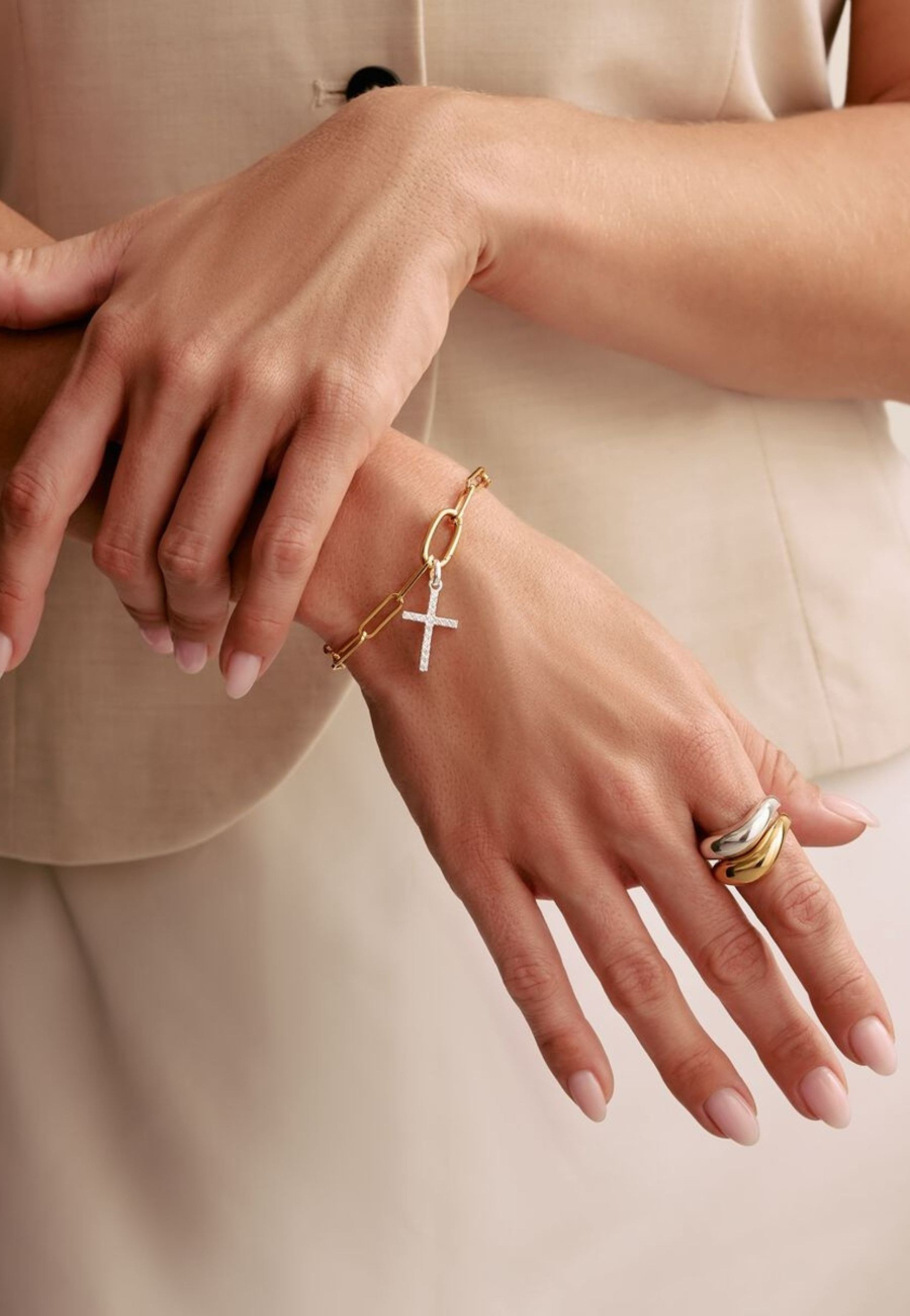 Colgante Charm Cruz Con Piedras Connect Plata