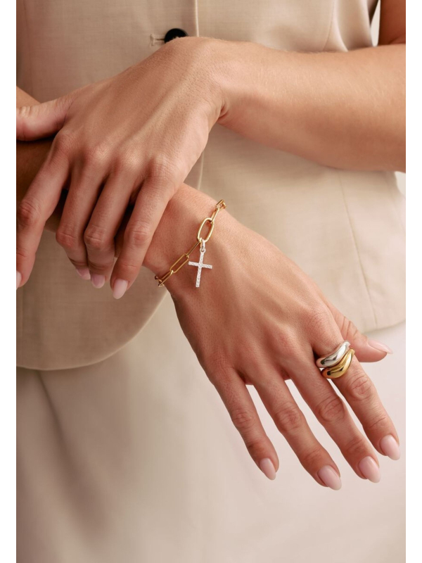 Colgante Charm Cruz Con Piedras Connect Plata