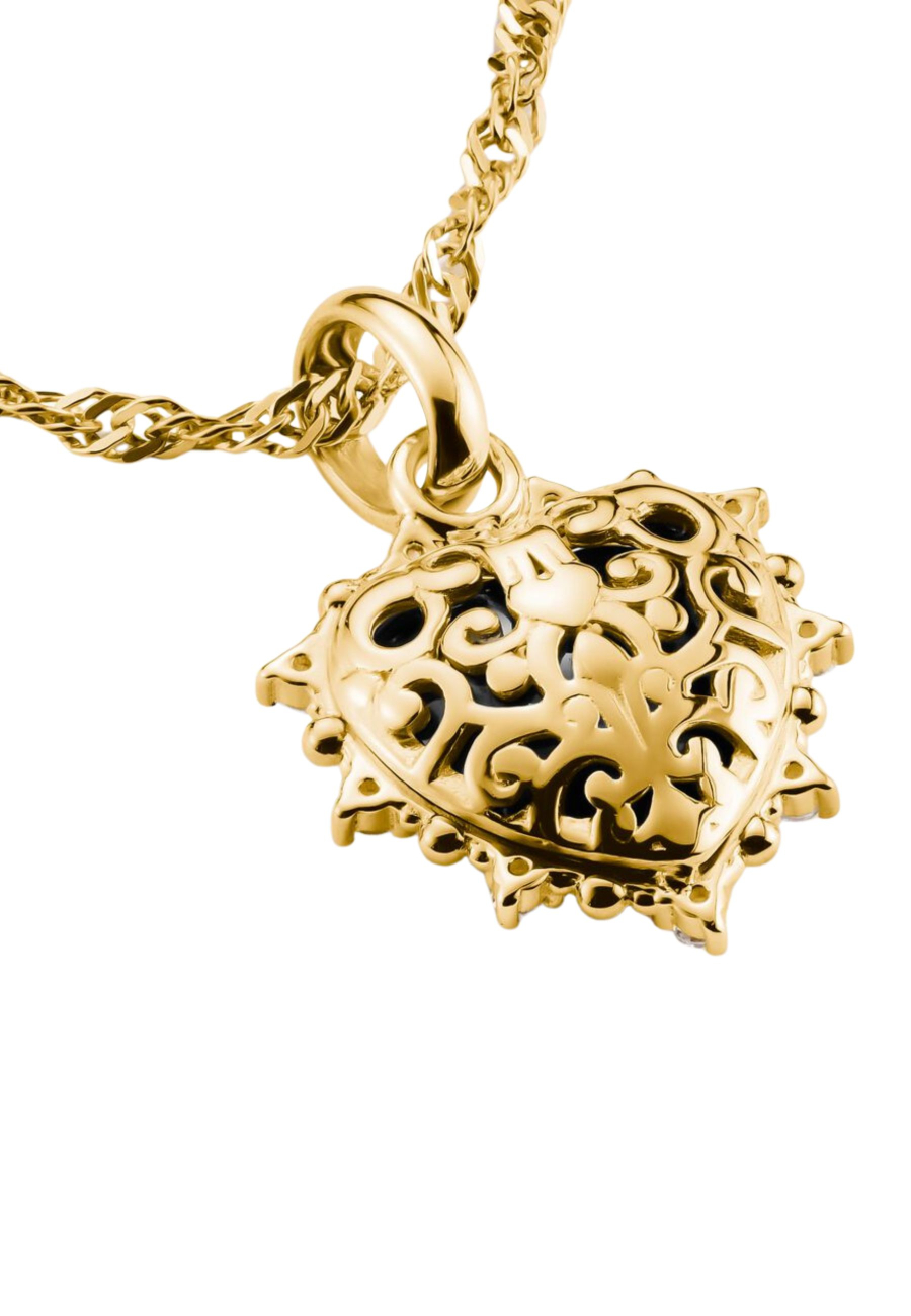 Colgante Charm Corazón Vintage Negro Con Piedras Connect Chapado en Oro