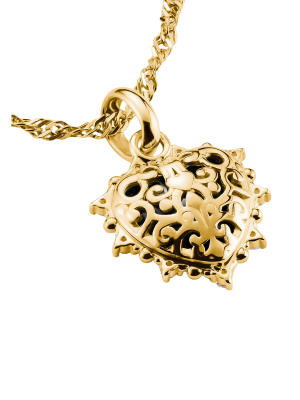 Colgante Charm Corazón Vintage Negro Con Piedras Connect Chapado en Oro