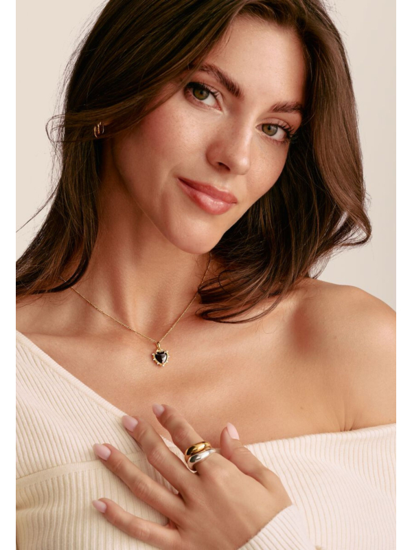 Charm Pendant Black Vintage Heart With Stones Connect Gold-Plated