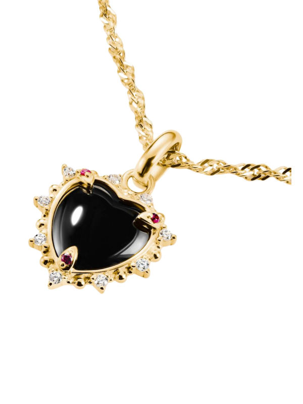 Colgante Charm Corazón Vintage Negro Con Piedras Connect Chapado en Oro