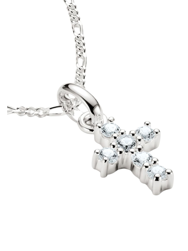 Charm-Anhänger Kreuz mit weißen Steinen Connect Silber