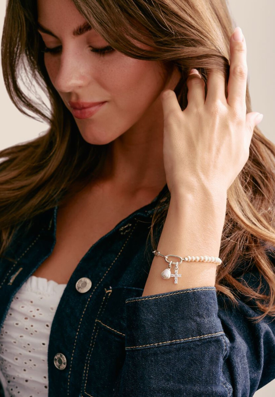 Colgante charm cruz con piedras blancas Connect plata