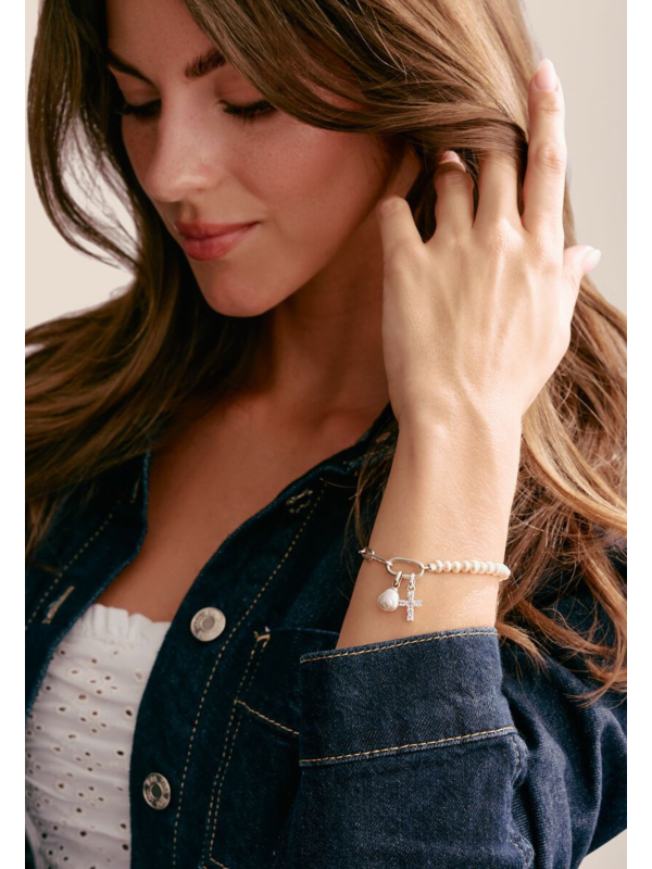 Colgante charm cruz con piedras blancas Connect plata