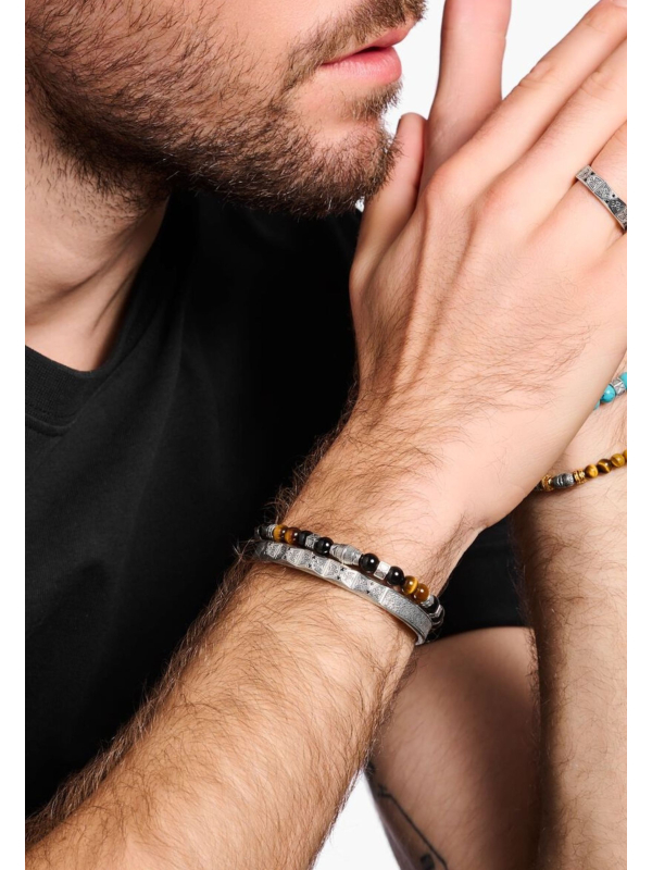 Armreif Facettiertes Design mit schwarzen Steinen Silber