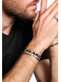 Bracelet jonc design facetté avec pierres noires argentées