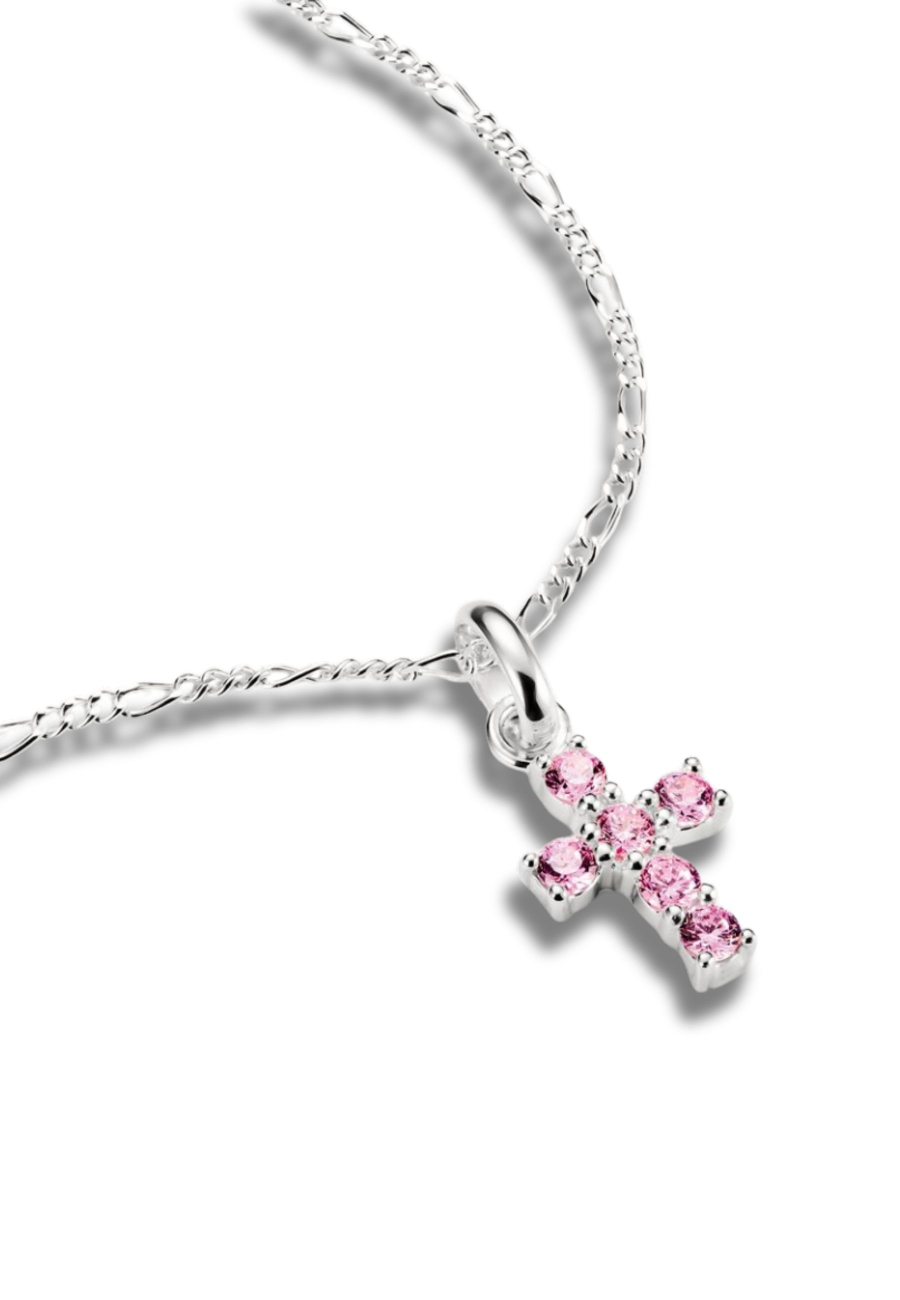 Charm pendant cross with pink stones Connect silver