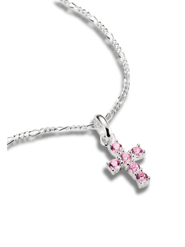 Charm-Anhänger Kreuz mit rosa Steinen Connect aus Silber