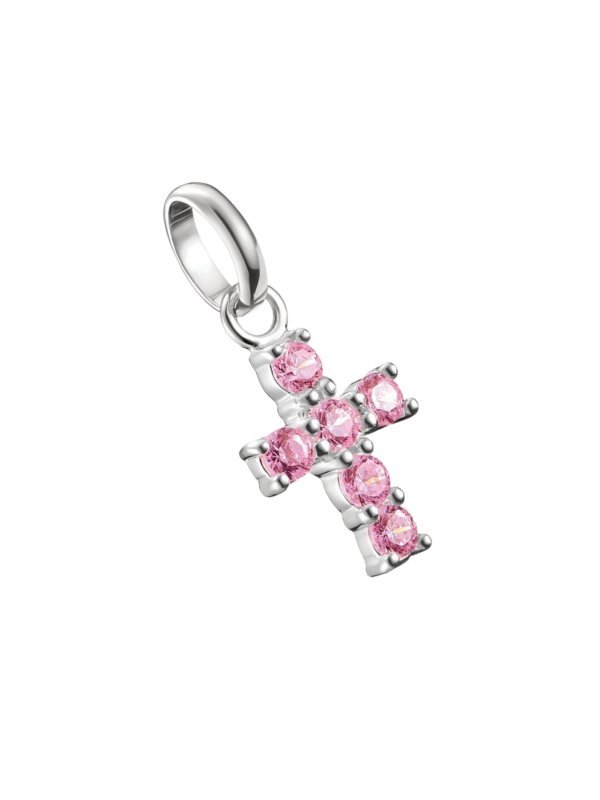Charm pendant cross with pink stones Connect silver
