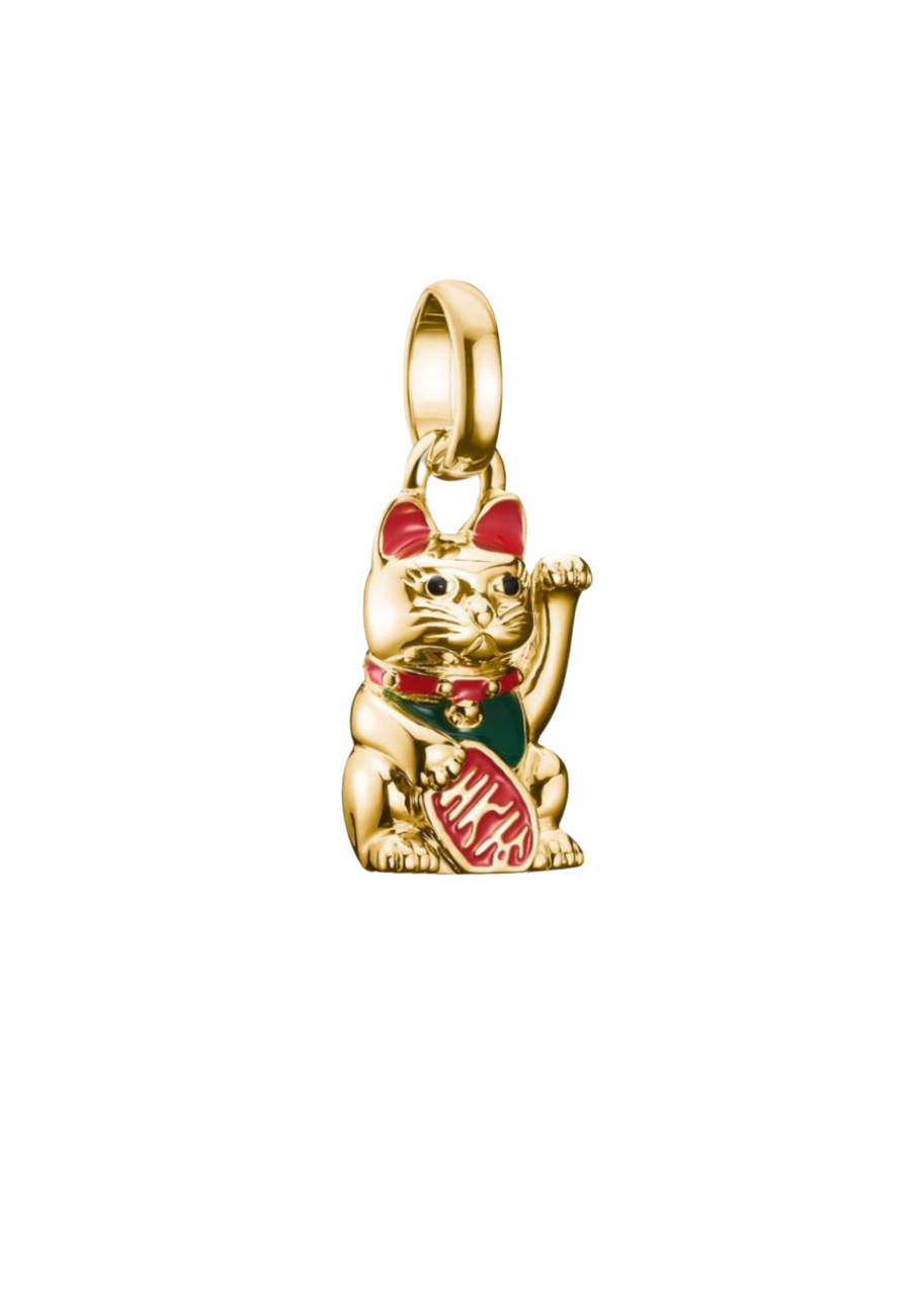 Pendentif Charm Chat Porte-Bonheur Coloré Connect Plaqué Or