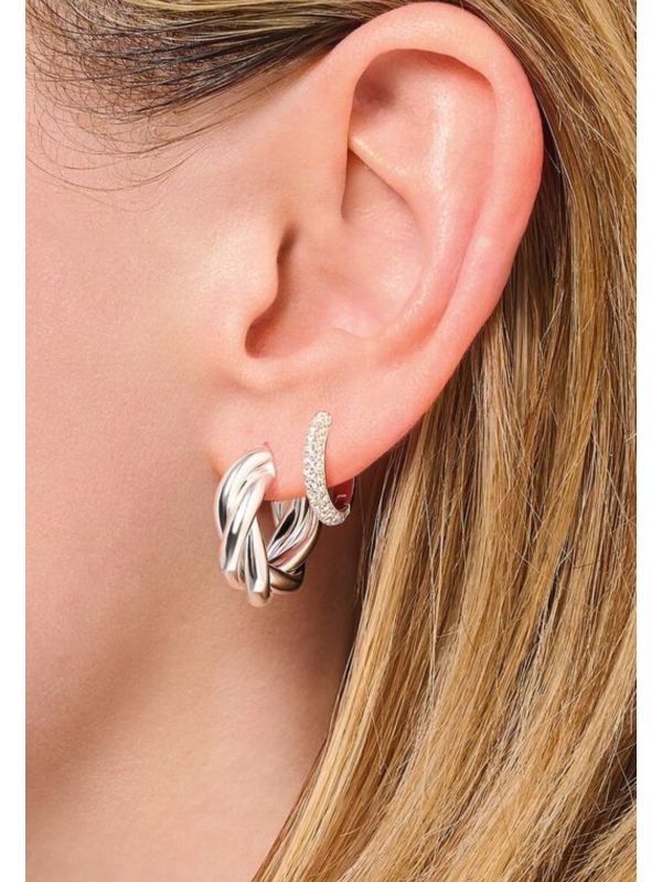 Silver Hoop Earrings in Intertwined Design