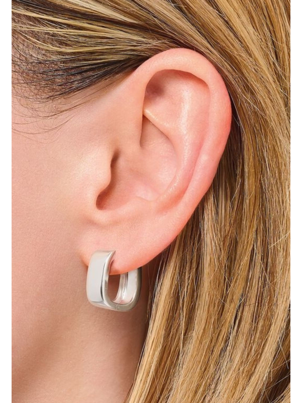 Silver Hoop Earrings in Angular Shape