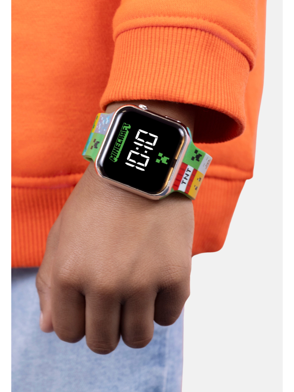Montre numérique LED Minecraft pour enfants avec bracelet en silicone multicolore