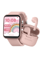 Tikkers Smart Series 13 - Black - Pink Silicone Strap Smart Watch & Earbuds Set