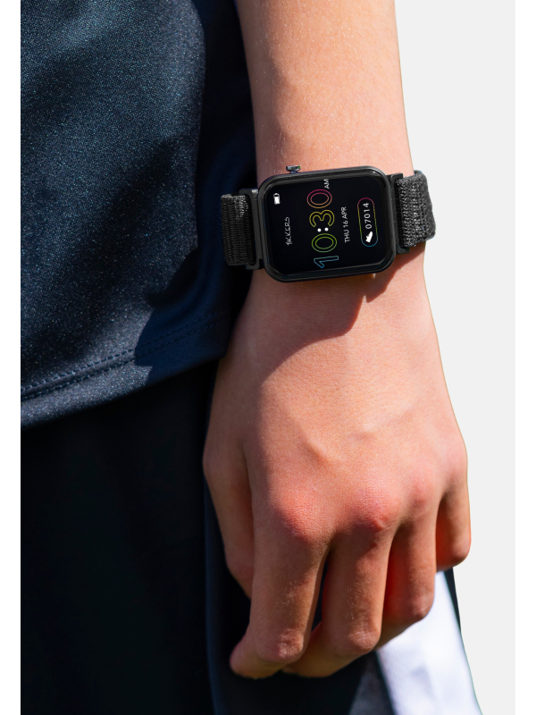 Set de Smartwatch y Auriculares Tikkers Smart Series 13 (Negro/Rosa - Correa de Tela de Liberación Fácil)