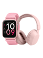 Tikkers Smart Series 13 Smartwatch & Kopfhörer Set (Schwarz/Rosa - Stoffarmband mit Schnellverschluss)