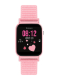 Tikkers Smart Series 13 Smartwatch & Kopfhörer Set (Schwarz/Rosa - Stoffarmband mit Schnellverschluss)