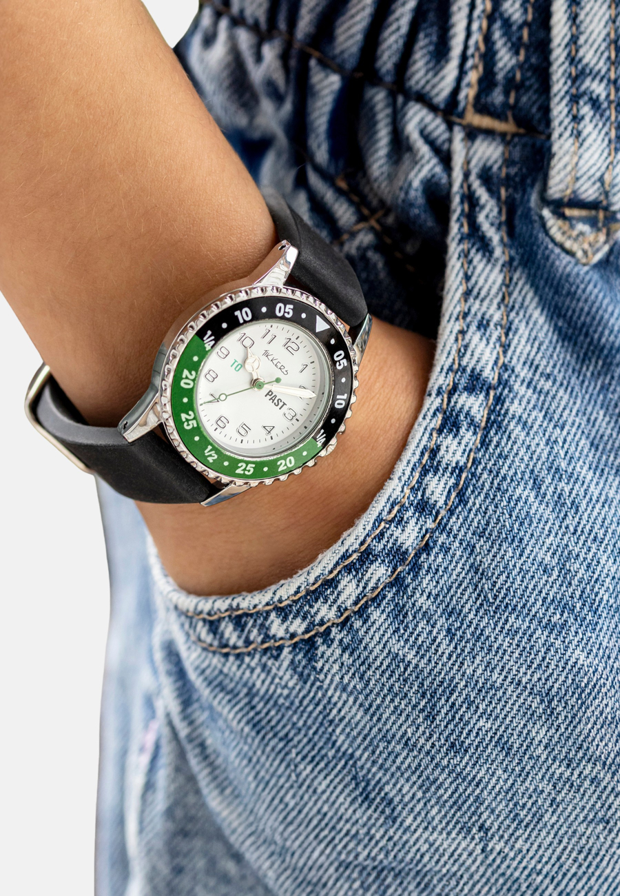 Montre Éducative (Time Teacher) Tikkers pour Garçon avec Bracelet en Silicone Noir