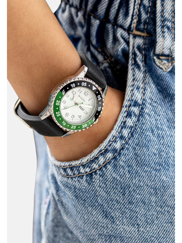 Tikkers Boys Black Silicone Strap Time Teacher Watch