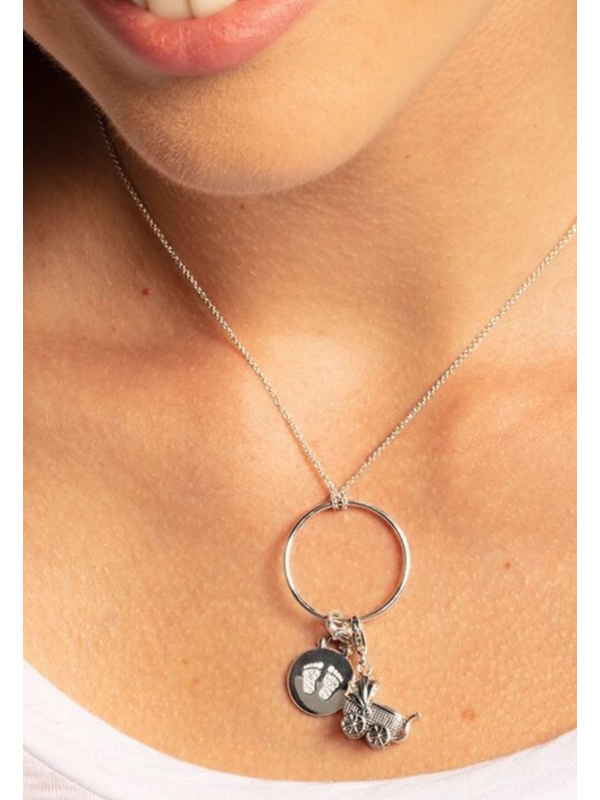Disc Baby Footprint Charm Pendant