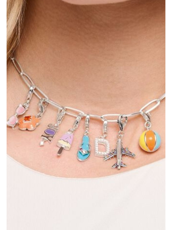 Silver Charm Pendant: Turquoise Flip Flop with Colorful Stones