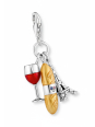 Silber Charm-Anhänger: Rotweinglas, Eiffelturm & Baguette