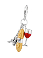 Pendentif Charme en Argent : Verre de Vin Rouge, Tour Eiffel & Baguette