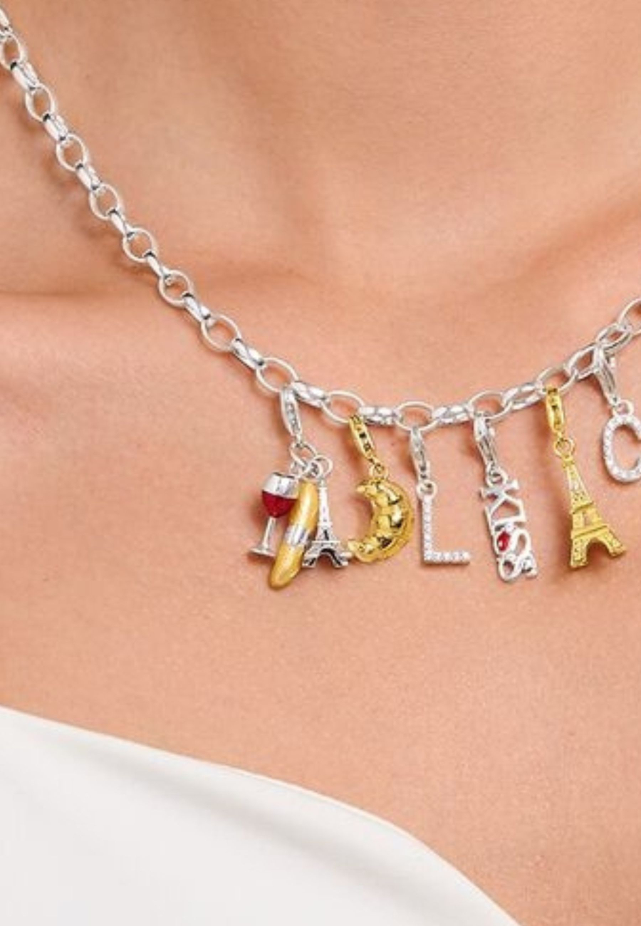 Pendentif Charme en Argent : Verre de Vin Rouge, Tour Eiffel & Baguette