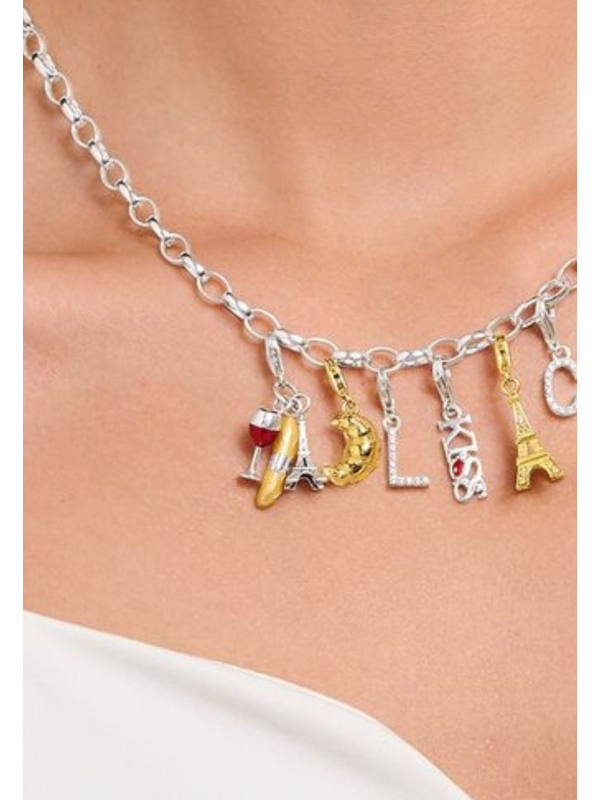 Pendentif Charme en Argent : Verre de Vin Rouge, Tour Eiffel & Baguette