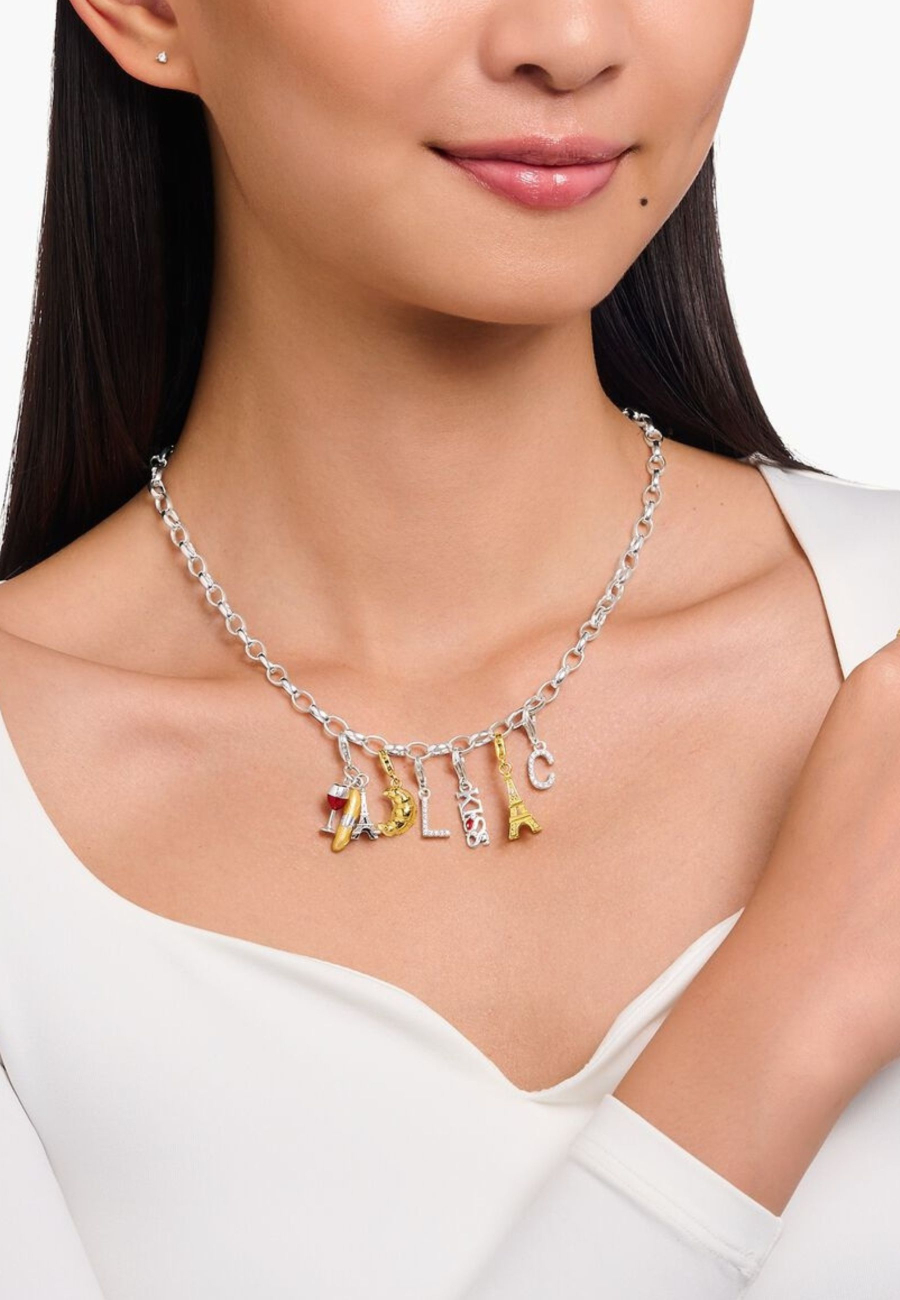 Pendentif Charme en Argent : Verre de Vin Rouge, Tour Eiffel & Baguette