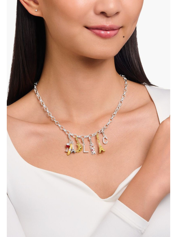 Silver Charm Pendant: Red Wine Glass, Eiffel Tower & Baguette