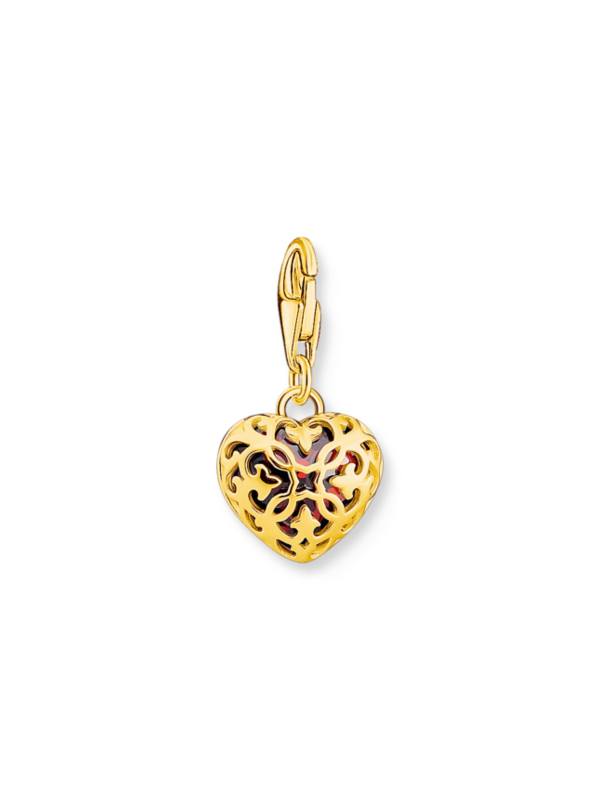 Colgante Charm de Corazón Rojo Bañado en Oro