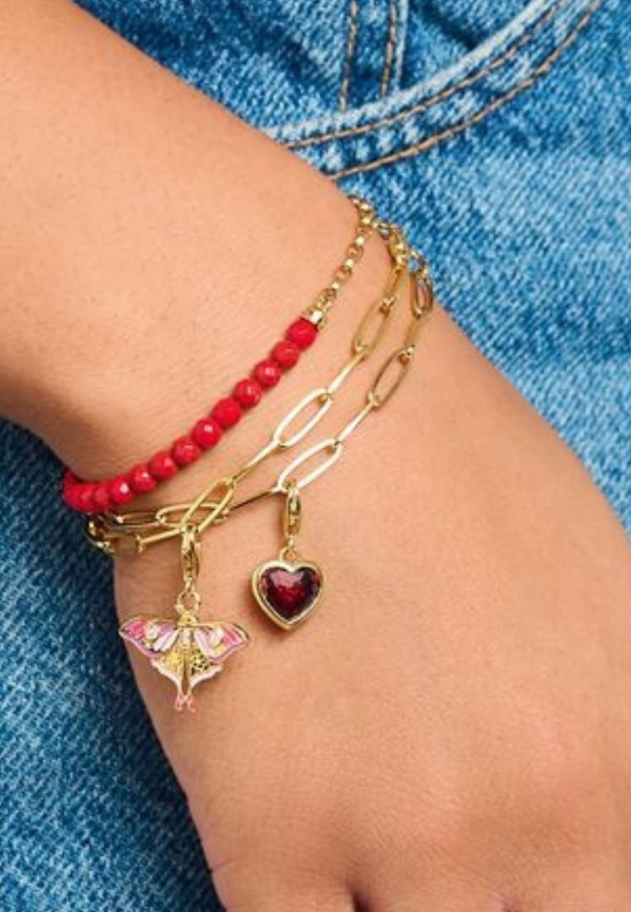 Colgante Charm de Corazón Rojo Bañado en Oro