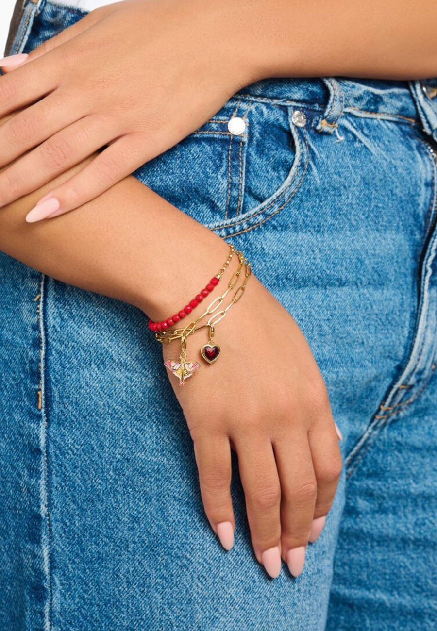 Colgante Charm de Corazón Rojo Bañado en Oro