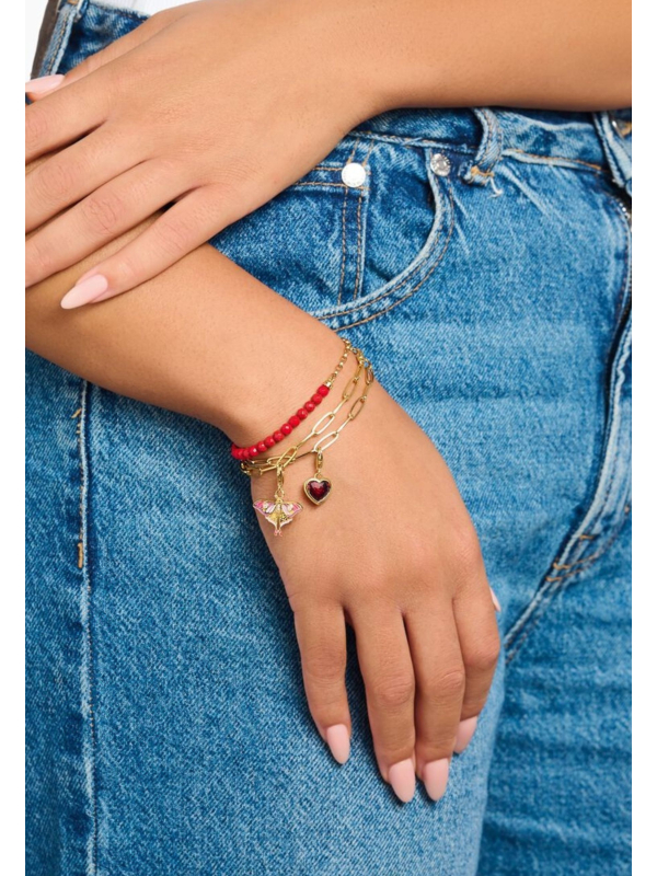 Colgante Charm de Corazón Rojo Bañado en Oro