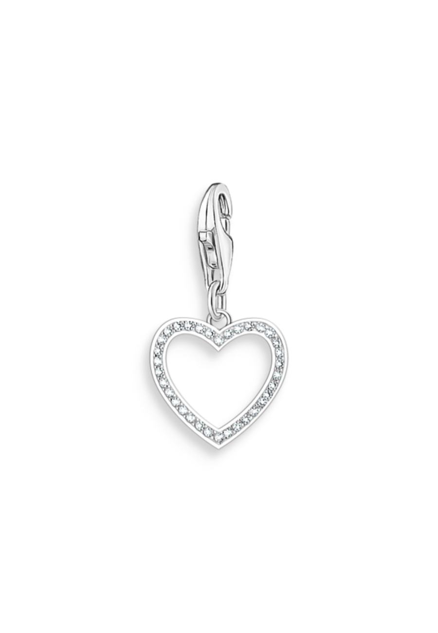Colgante Charm de Corazón de Plata con Piedras Blancas