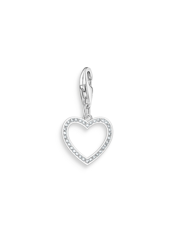 Silver Heart Charm Pendant with White Stones