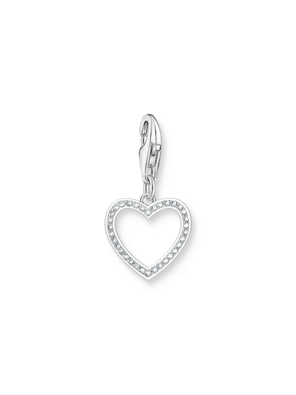 Pendentif Charme Cœur en Argent avec Pierres Blanches